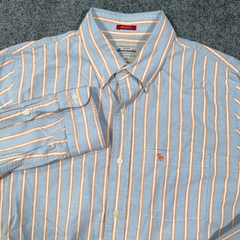 Abercrombie Fitch Button Down Shirt Muscle Mens XL Blue Pin Stripe Long Sleeve